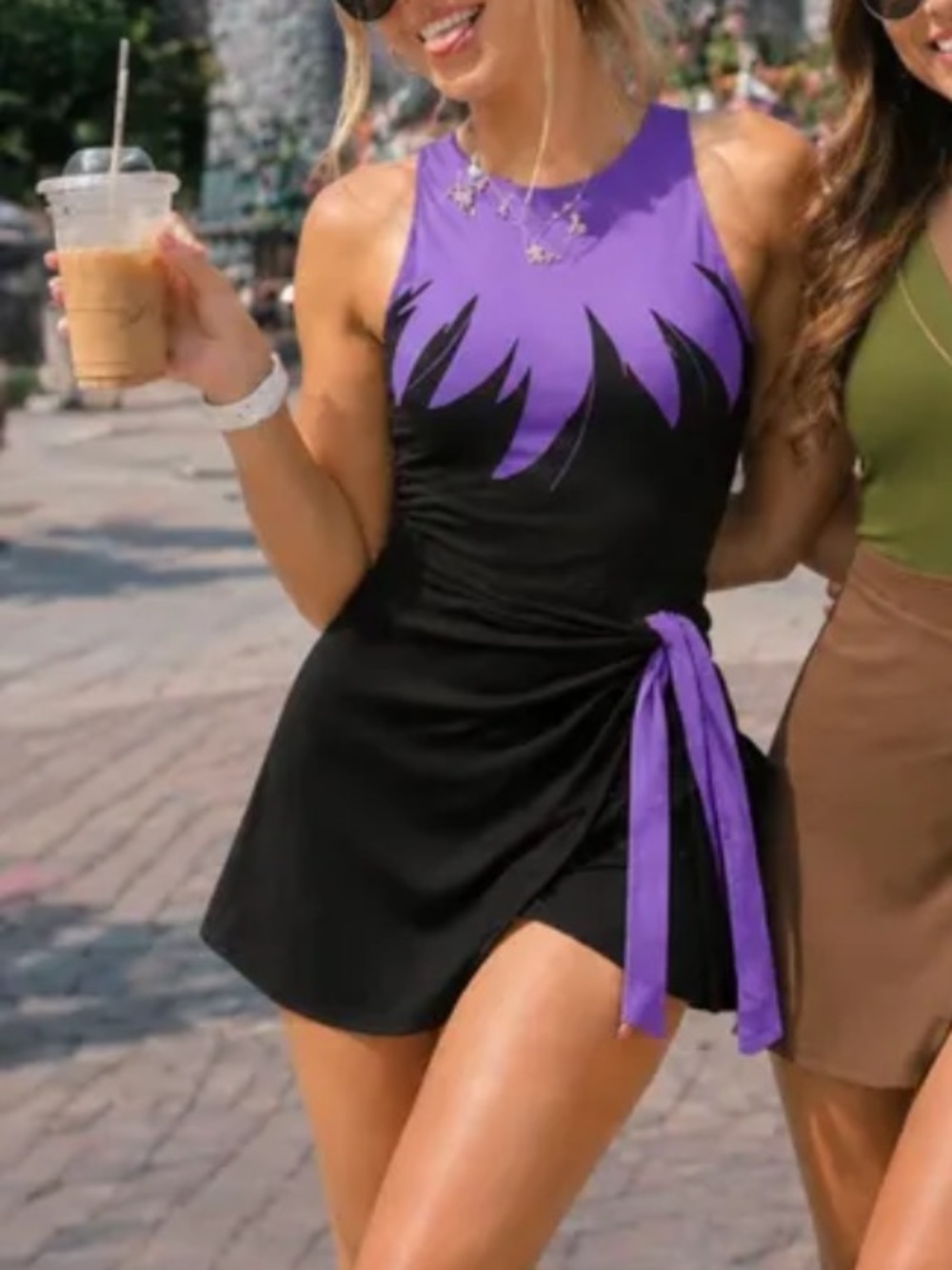 Disney Yzma Black and Purple Sleeveless Tie-Waist Dress
